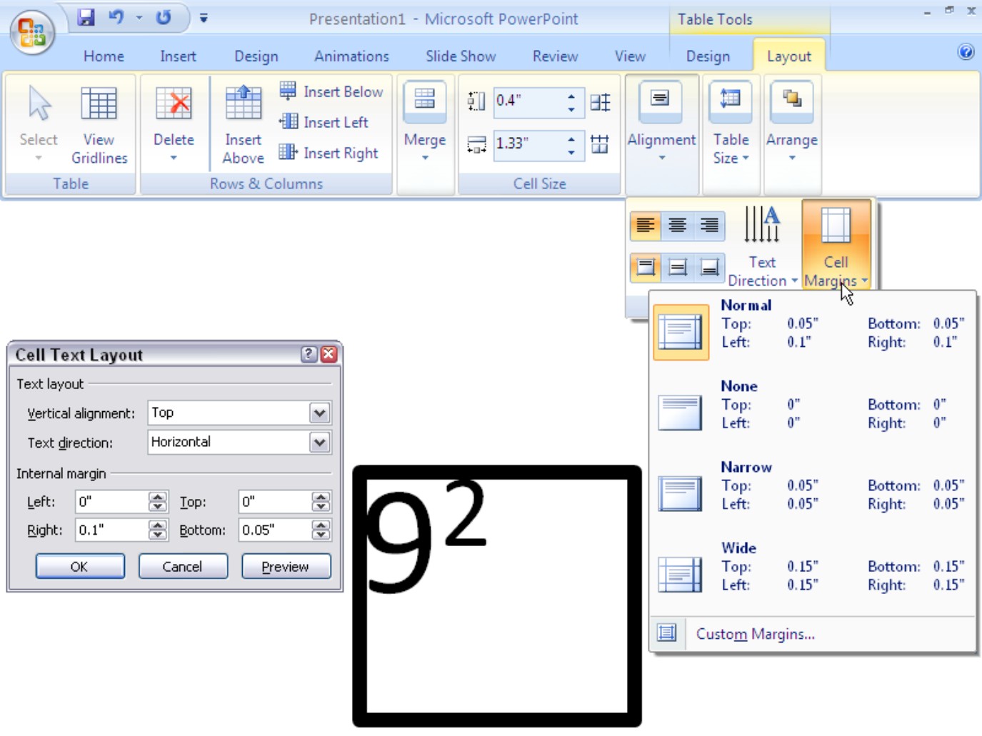 Figure 1-6: Establishing the size of cell margins.